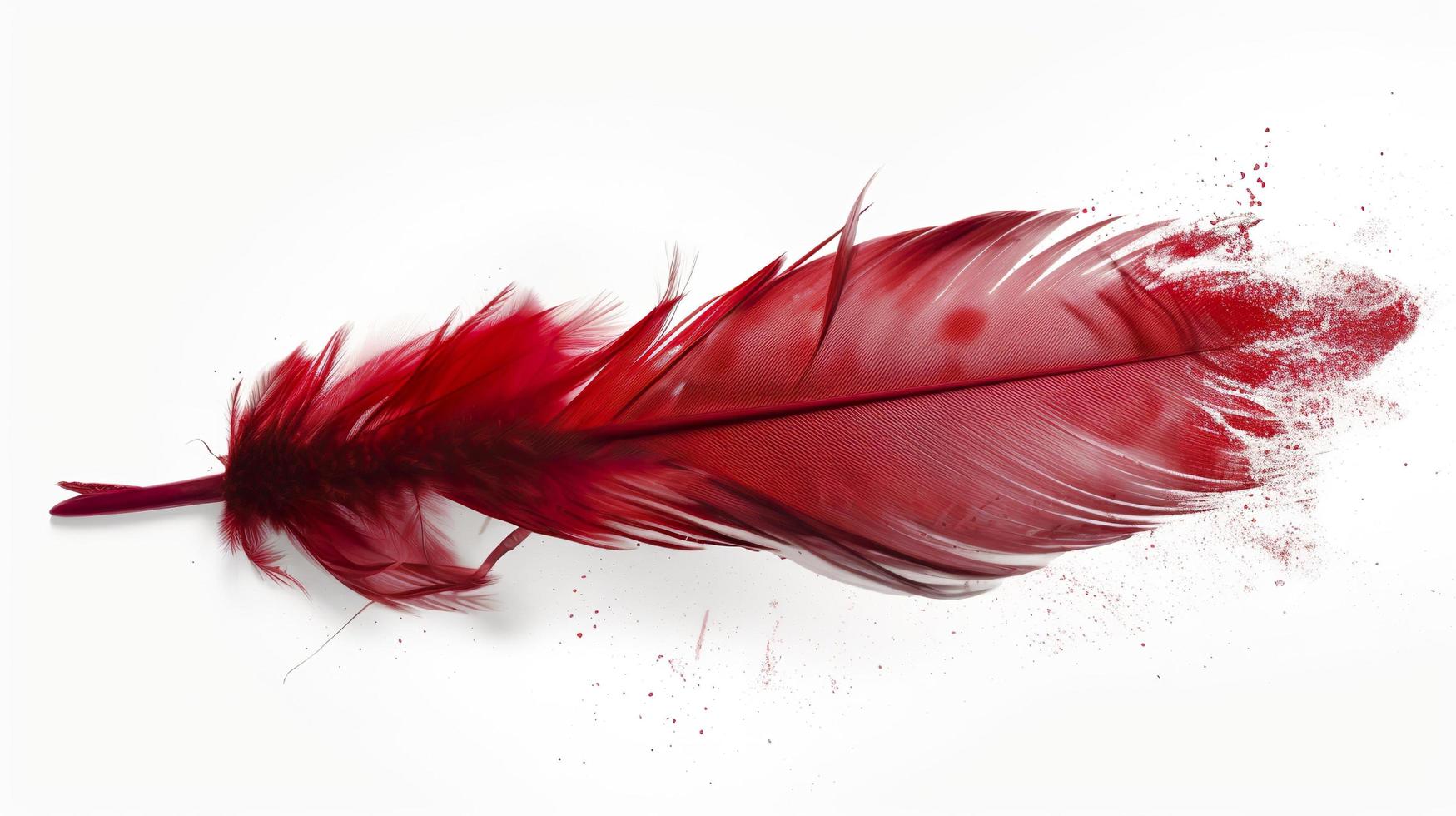 an old red feather which is drawn on a white background, in the style of light red and light pink, sketchfab, -translucent medium, bold colours, generat ai photo