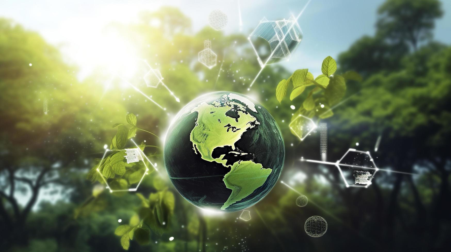 Photo environmental technology and sustainable development save the planet and energy recycle and reuse, generat ai