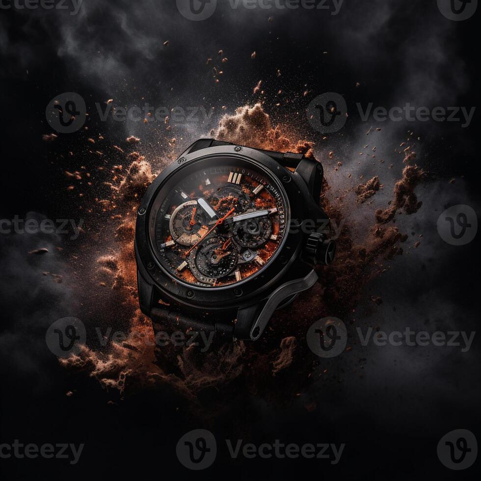 ai generativo poderoso explosión y diseñador reloj en comercial fotografía foto