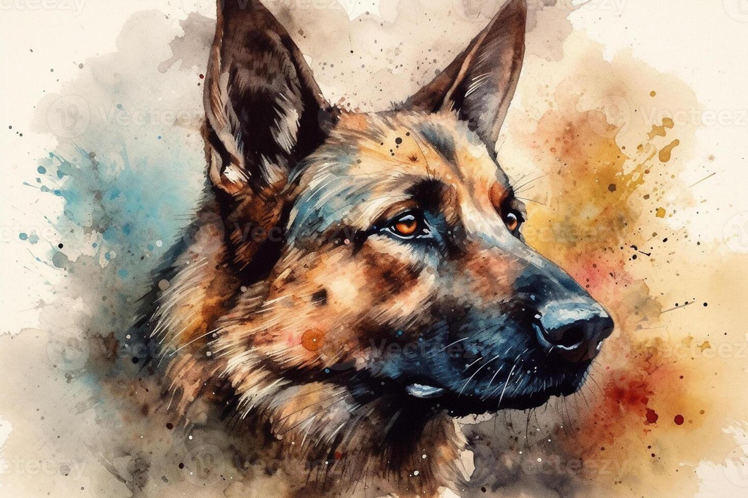 ai generativo perro retrato. digital acuarela pintura en blanco antecedentes. foto