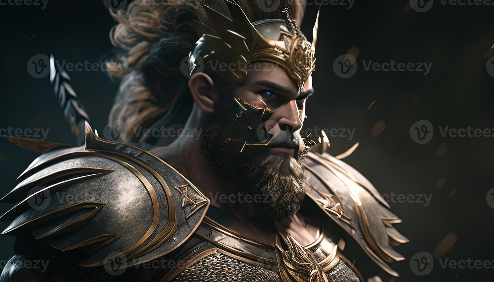 gladiator lion warrior, digital art illustration, photo