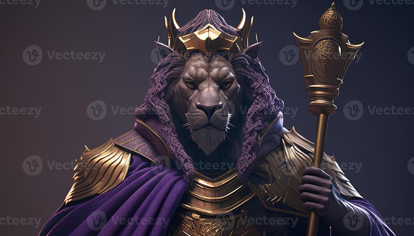 regal lion king, digital art illustration, photo
