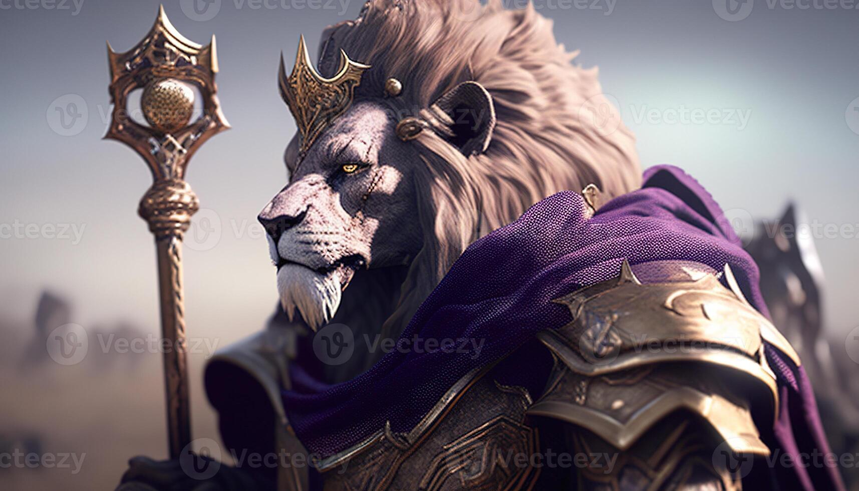 regal lion king, digital art illustration, photo
