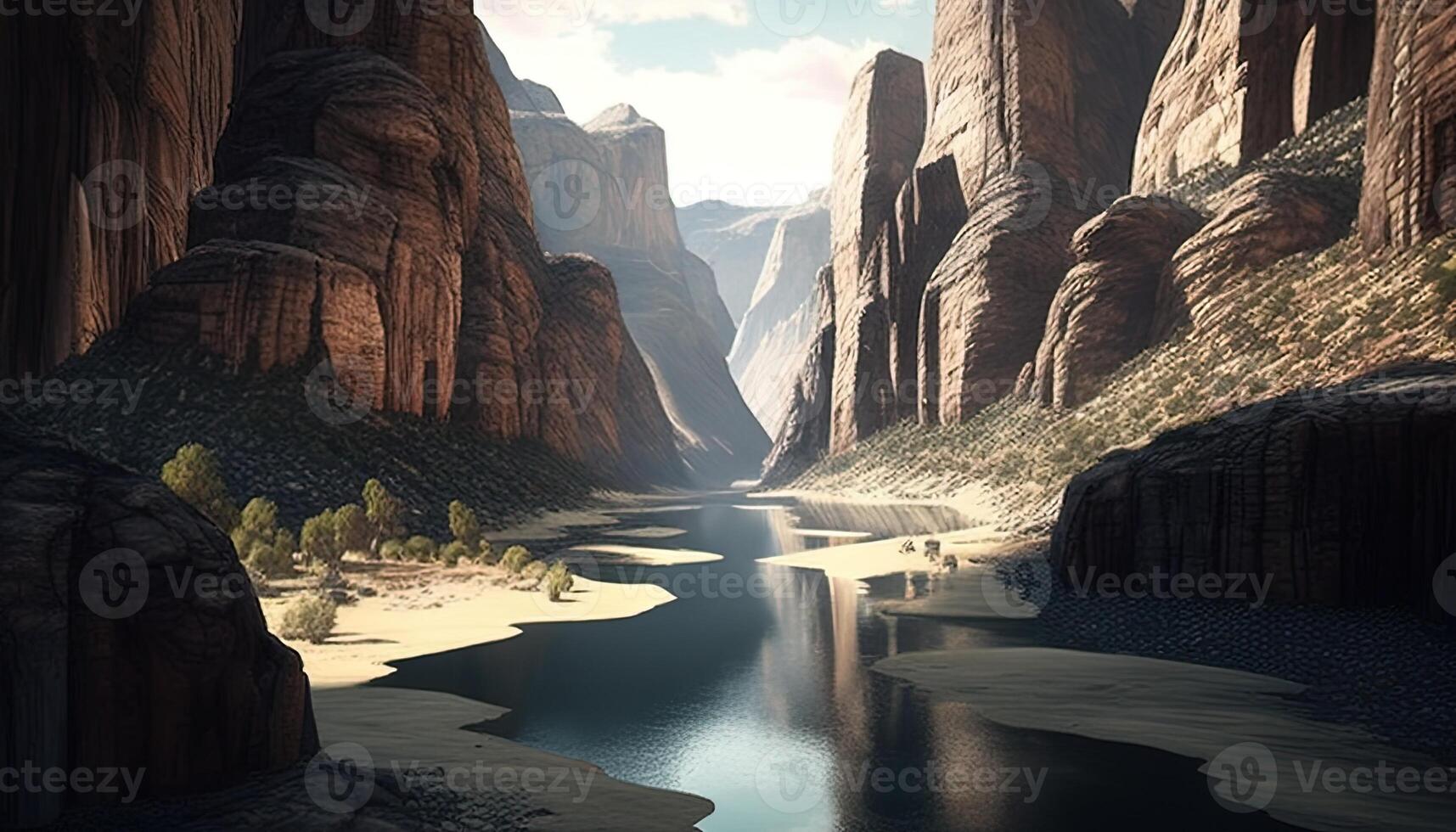 river canyon, digital art illustration, photo