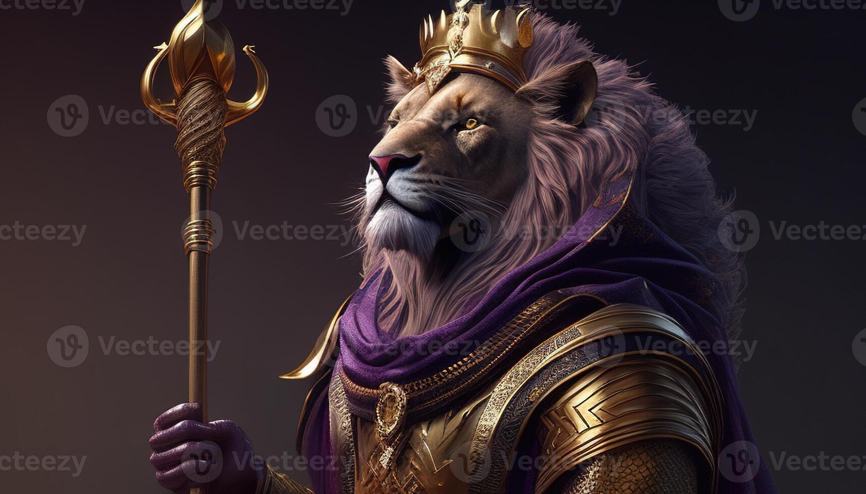 regal lion king, digital art illustration, photo