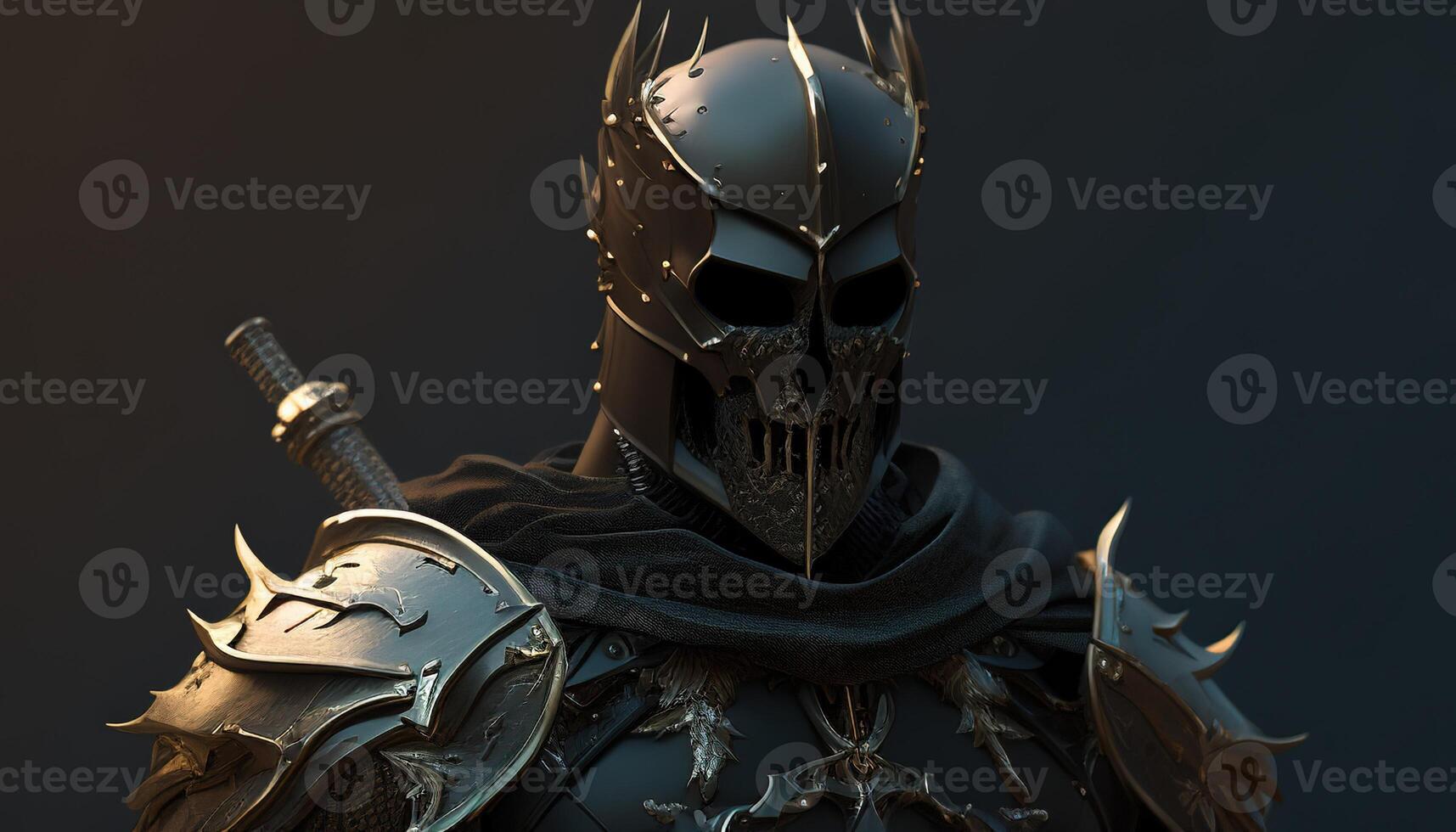 the dark knight skull warrior, digital art illustration, photo