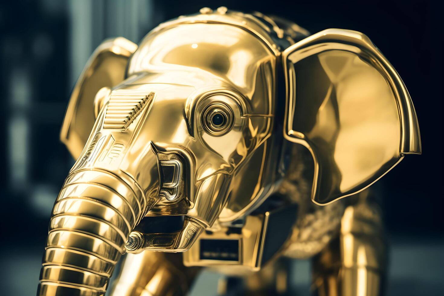 dorado elefante metal robot, generativo ai generado tecnología foto