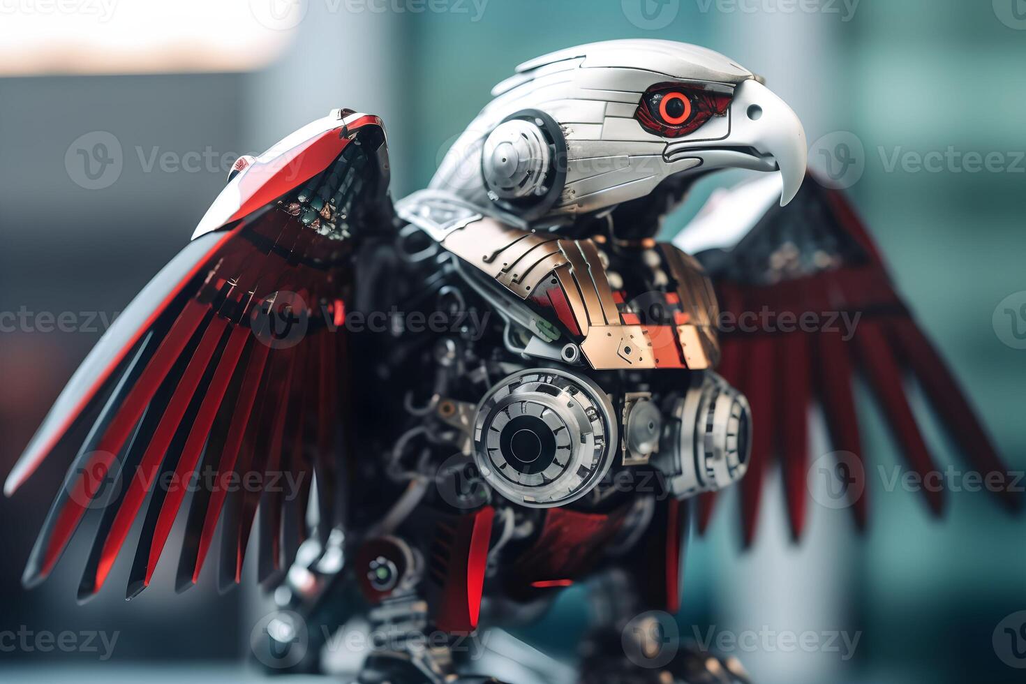 eagle steel robot with red eye and wing, generated technology 23042872