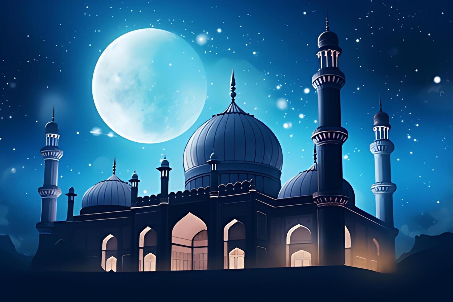 Beutiful mosque with star and moon in the sky background. photo