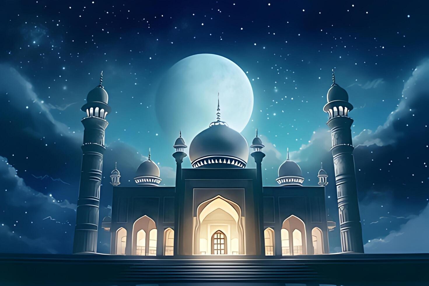 Beutiful mosque with star and moon in the sky background. photo