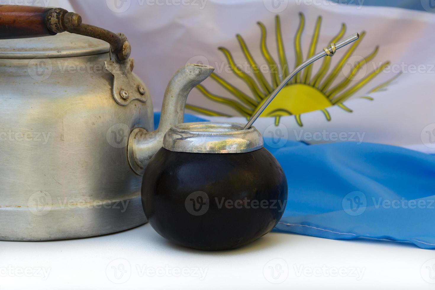 a mate and a kettle with the Argentine flag photo