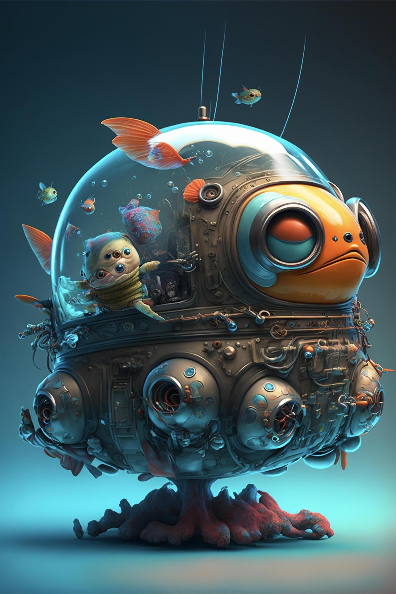 submarine with a fish inside of it. generative ai. 23043188 Stock Photo at  Vecteezy