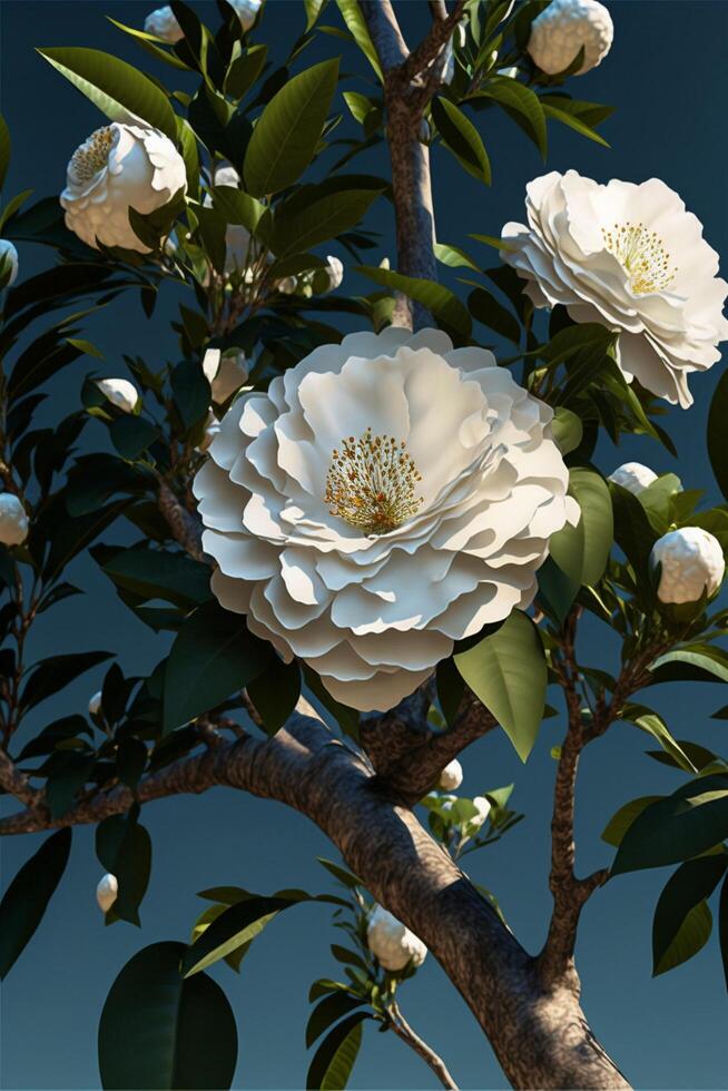 white flower sitting on top of a tree. . photo