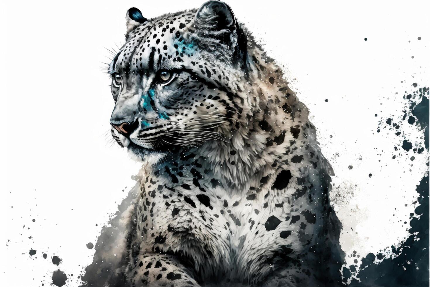 acuarela pintura de un nieve leopardo. generativo ai. foto