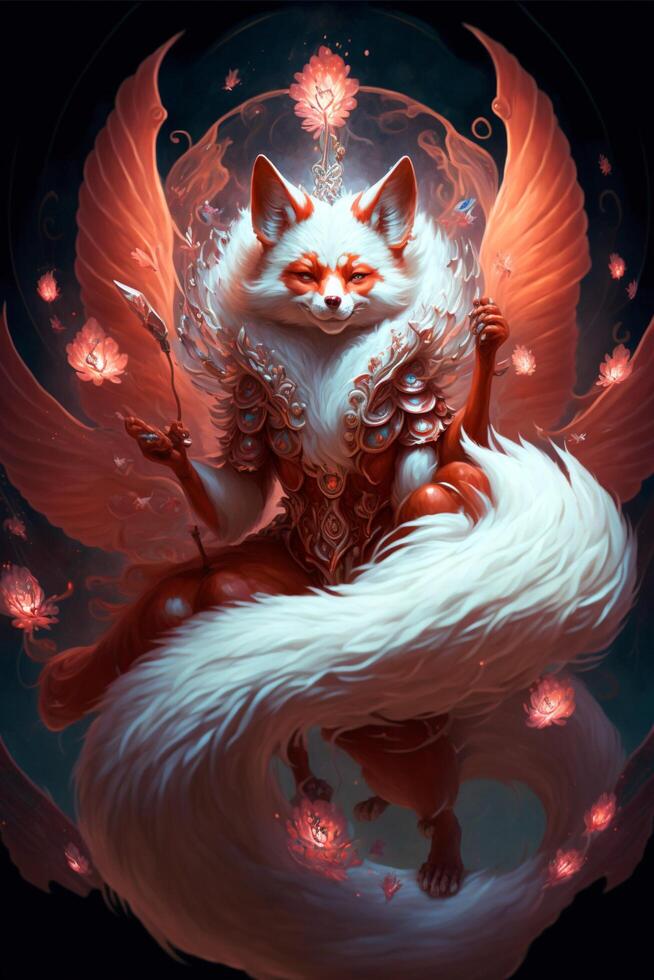 painting of a fox with wings on its back. . photo