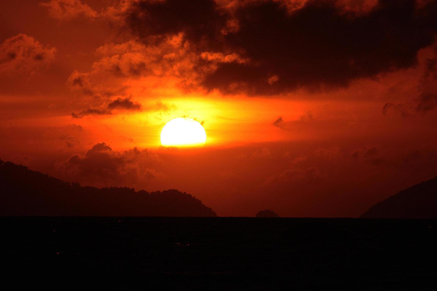 Beautiful seascape and tropical island with sky in twilight of sunset over the mountain in sea at Thailand photo
