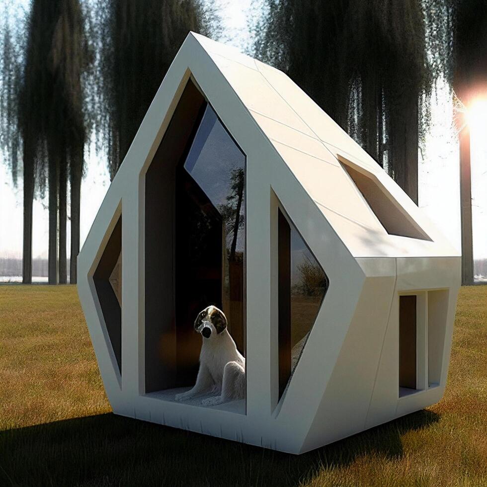 dog that is sitting in a dog house. . photo