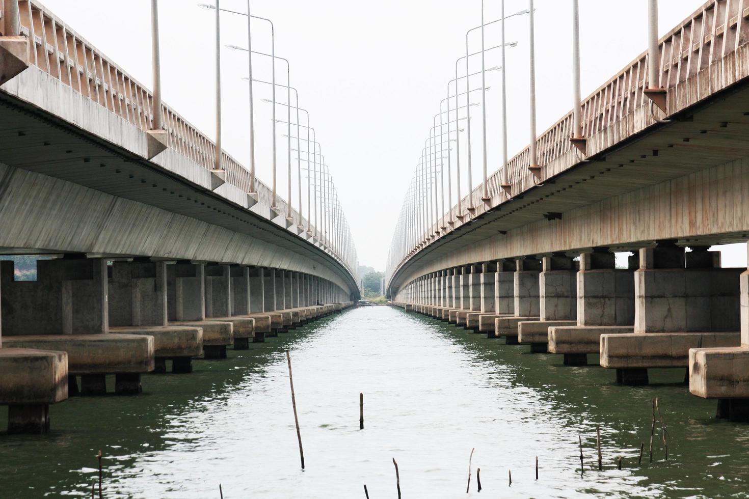 Perspective of concrete Bridge over the Songkhla lake in Thailand photo