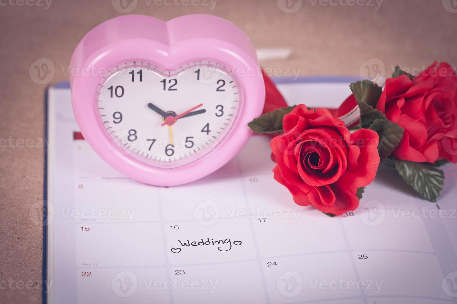 Reminder Wedding day in calendar planning and heart sign with color tone. photo