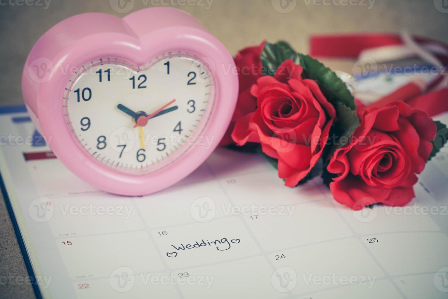 Reminder Wedding day in calendar planning and heart sign with color tone. photo