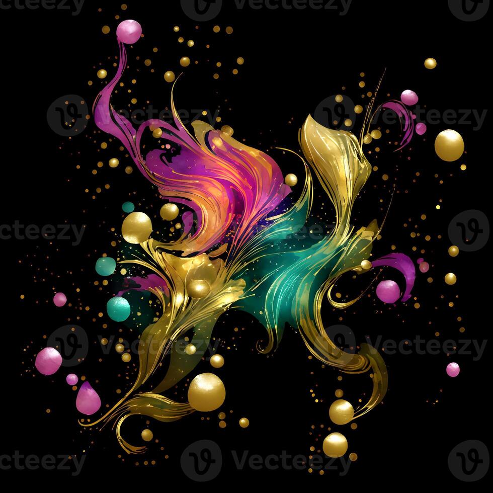 Abstract multicolor paint splash explosion on black background, Abstract swirling background, Watercolor glitter texture, photo