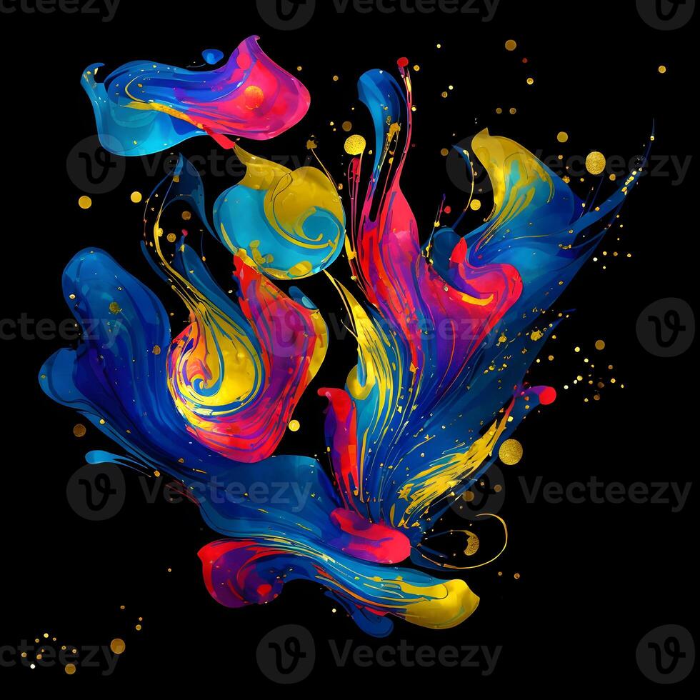 Abstract multicolor paint splash explosion on black background, Abstract swirling background, Watercolor glitter texture, photo