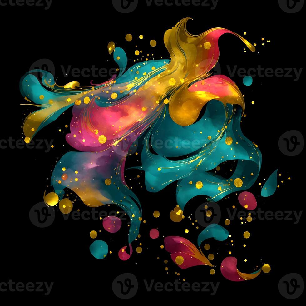 Abstract multicolor paint splash explosion on black background, Abstract swirling background, Watercolor glitter texture, photo