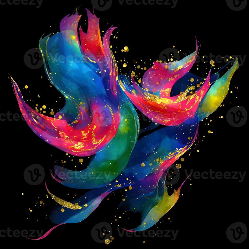 Abstract multicolor paint splash explosion on black background, Abstract swirling background, Watercolor glitter texture, photo