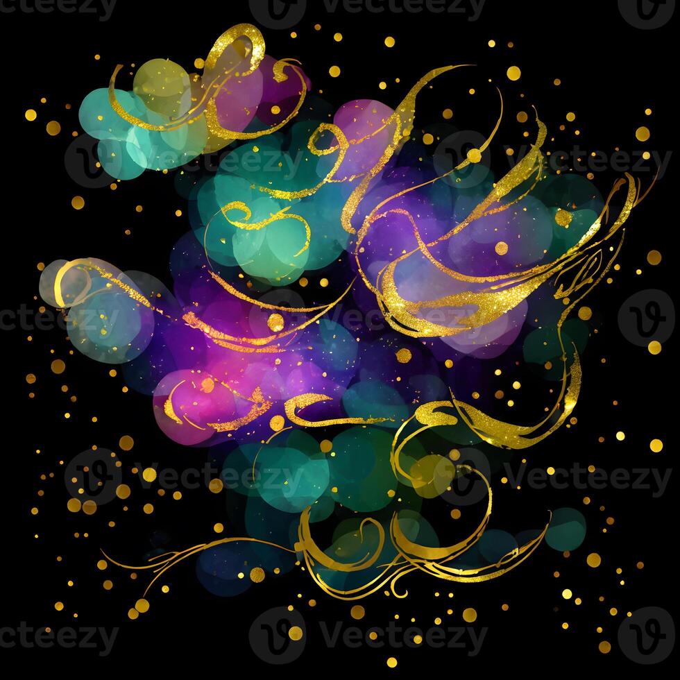 Abstract multicolor paint splash explosion on black background, Abstract swirling background, Watercolor glitter texture, photo