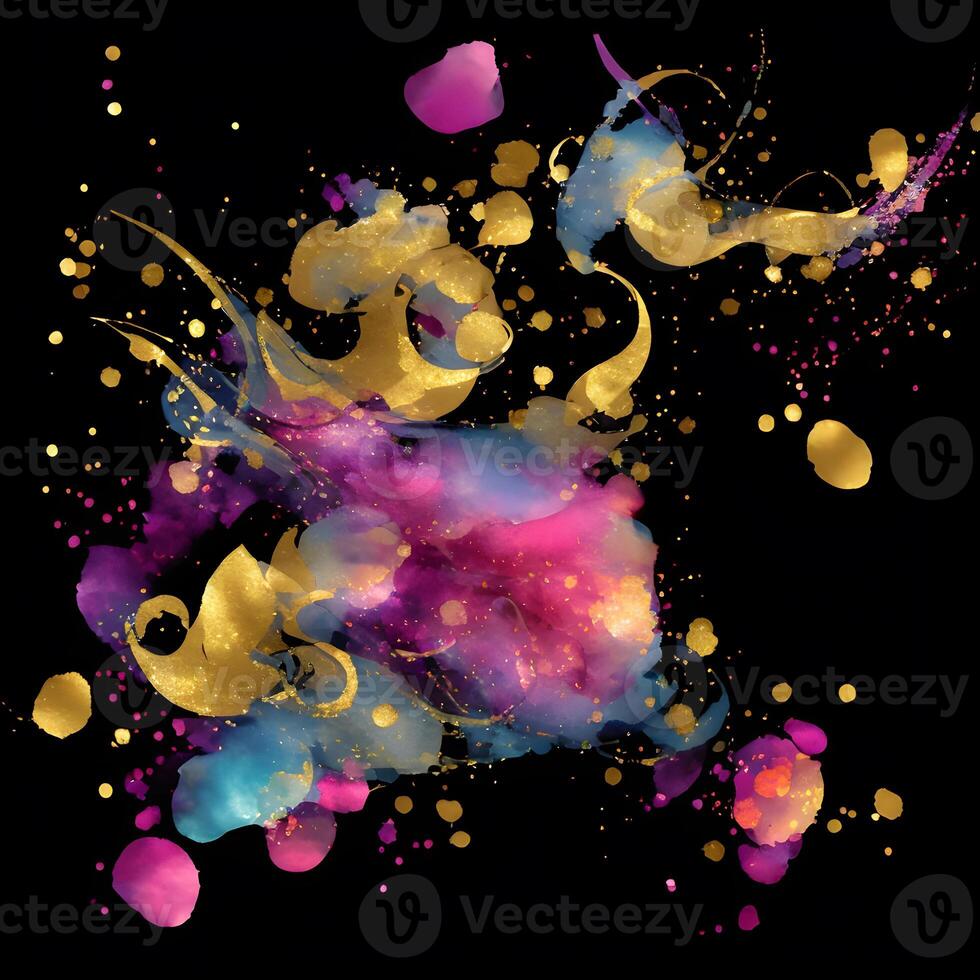 Abstract multicolor paint splash explosion on black background, Abstract swirling background, Watercolor glitter texture, photo