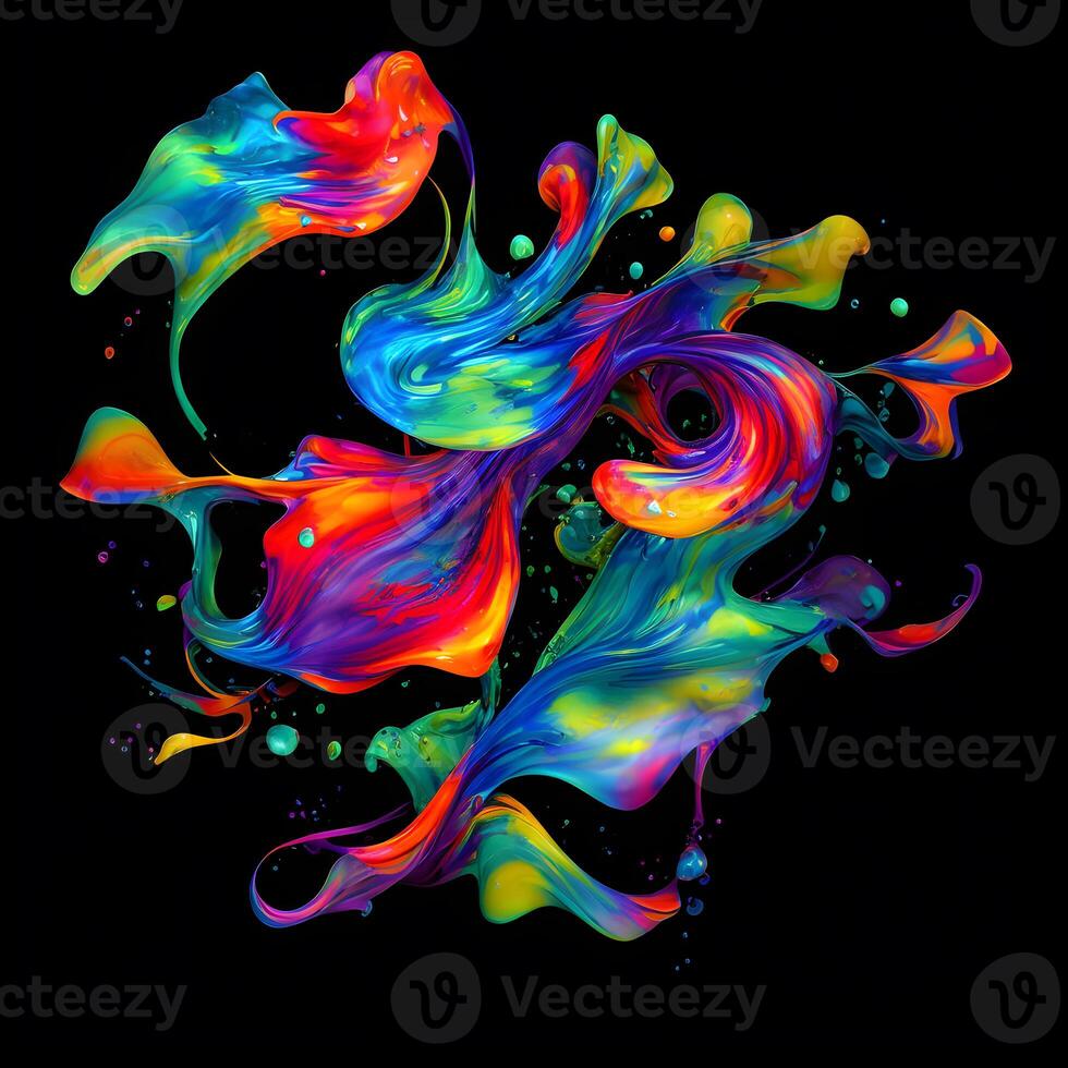 Abstract colorful splash background ,Watercolor swirling splash painting texture, Paint splashes on black background, photo