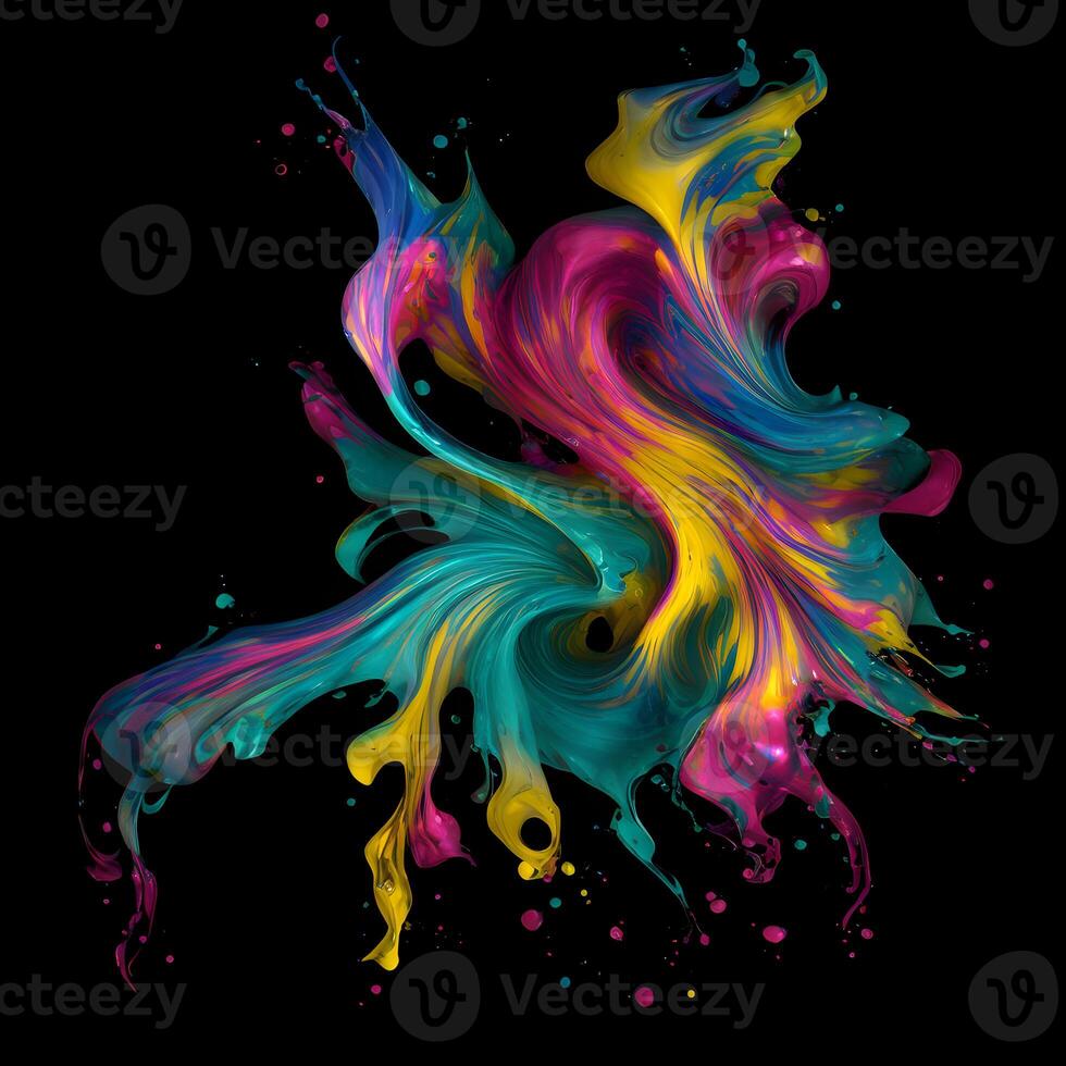Abstract colorful splash background ,Watercolor swirling splash painting texture, Paint splashes on black background, photo