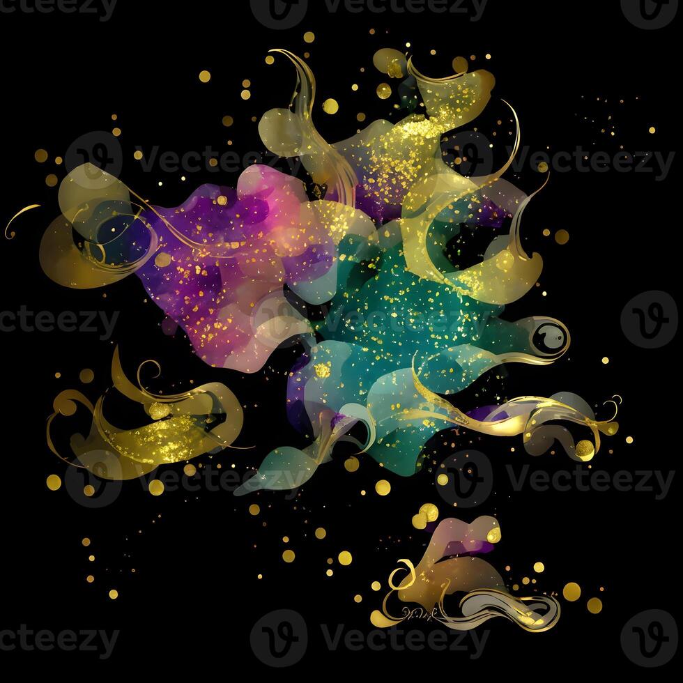 Abstract multicolor paint splash explosion on black background, Abstract swirling background, Watercolor glitter texture, photo