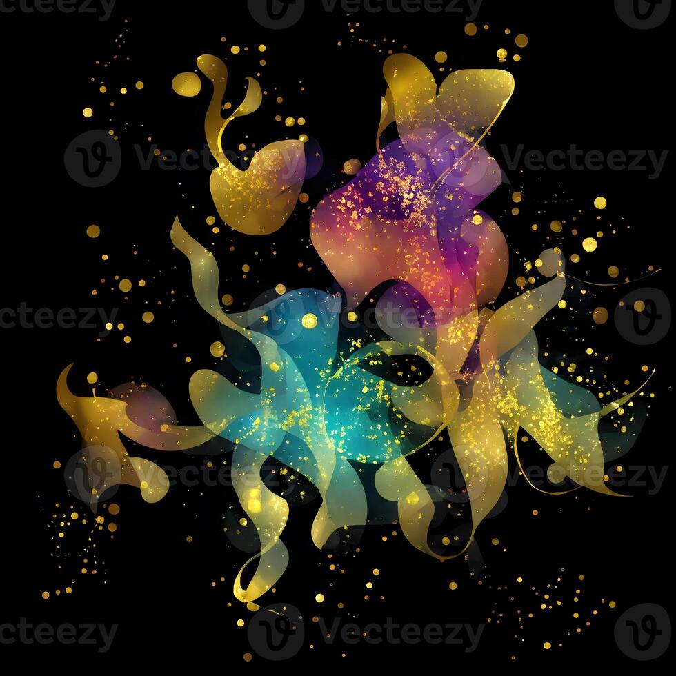 Abstract multicolor paint splash explosion on black background, Abstract swirling background, Watercolor glitter texture, photo