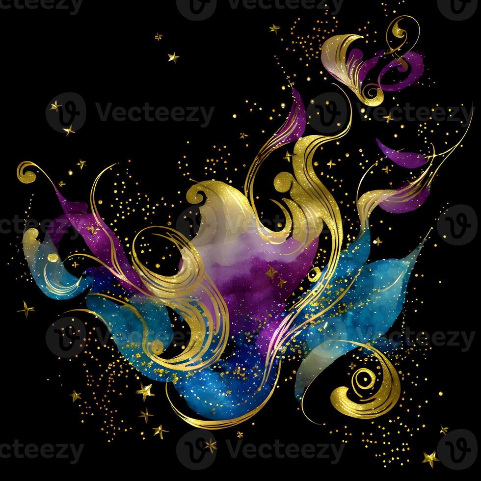 Abstract multicolor paint splash explosion on black background, Abstract swirling background, Watercolor glitter texture, photo