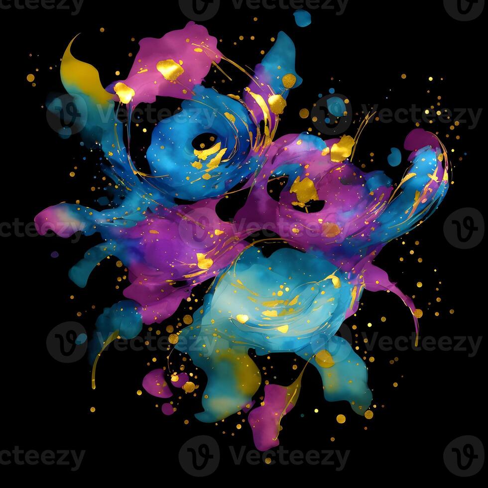 Abstract multicolor paint splash explosion on black background, Abstract swirling background, Watercolor glitter texture, photo