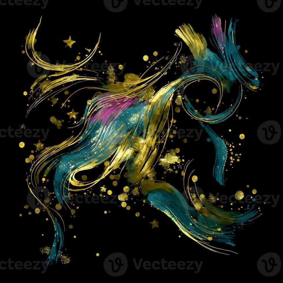 Abstract multicolor paint splash explosion on black background, Abstract swirling background, Watercolor glitter texture, photo