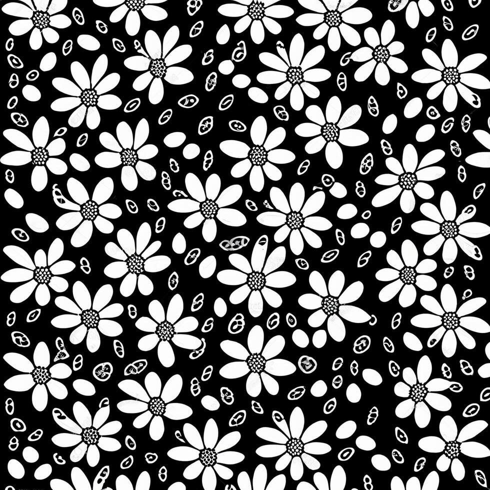 pattern of white flowers on a black background. . photo