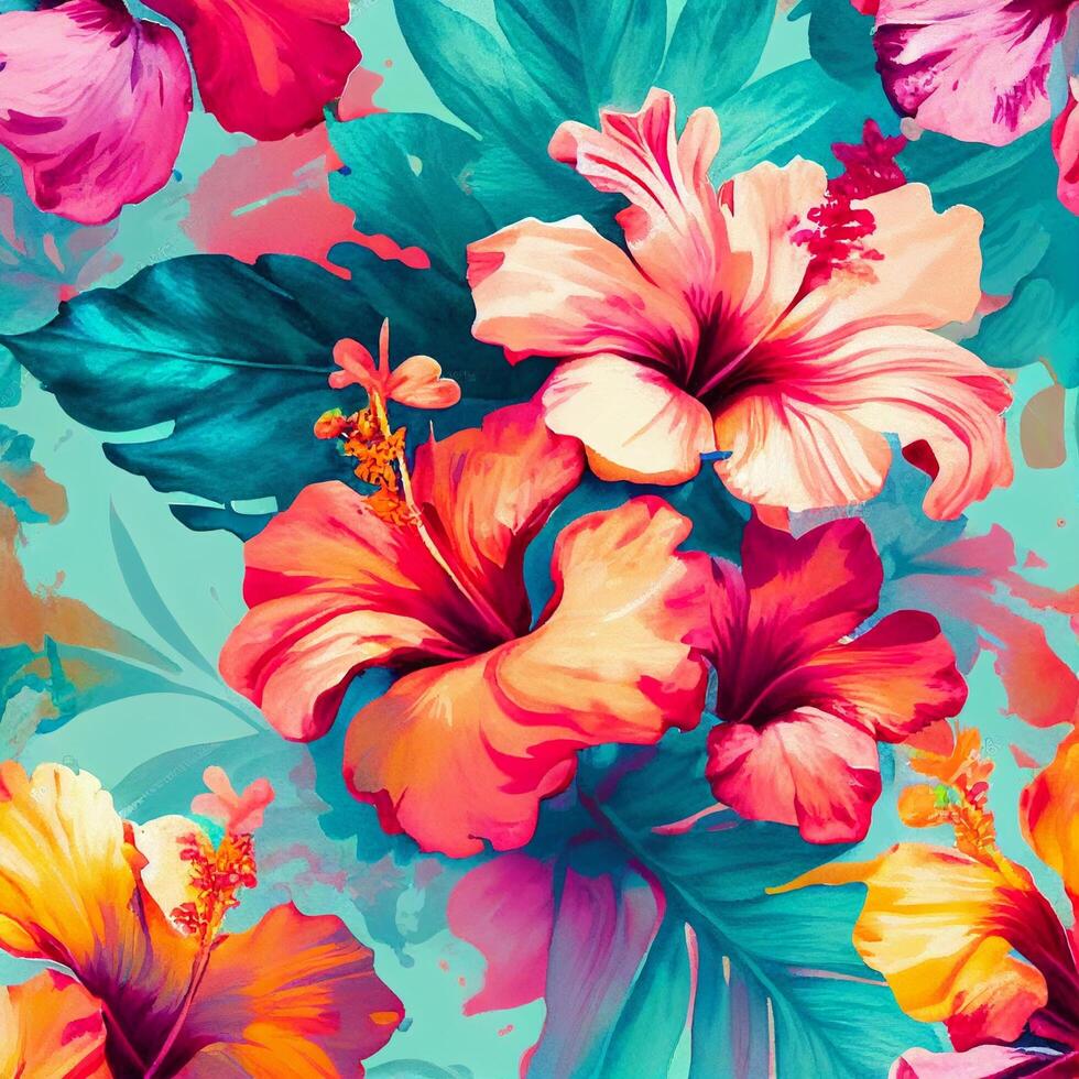 bunch of colorful flowers on a blue background. . photo