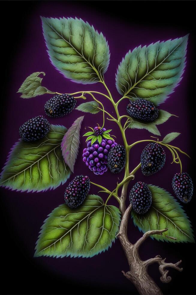 painting of a bunch of blackberries on a branch. . photo