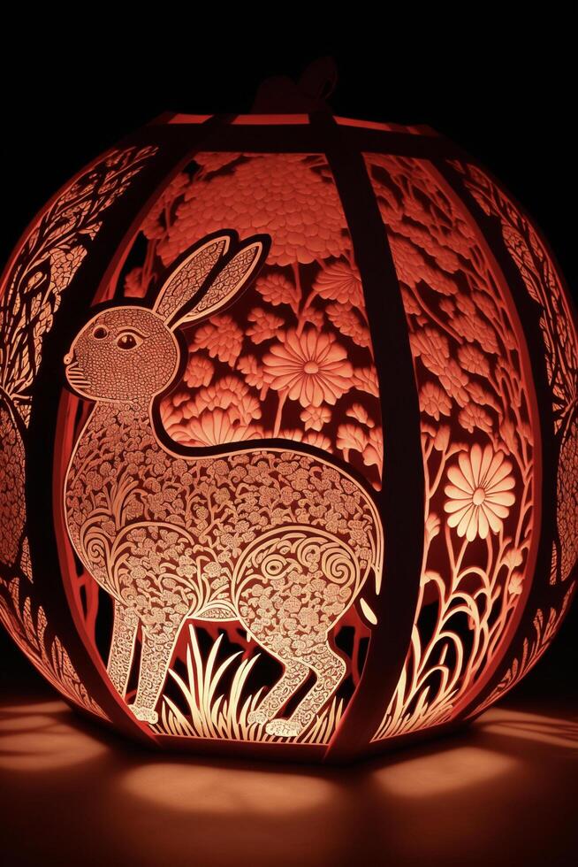 paper lantern with a picture of a rabbit on it. . photo