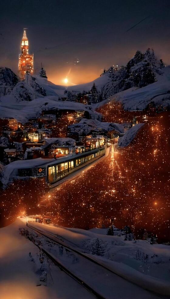 tren ese es en algunos pistas en el nieve. generativo ai. foto