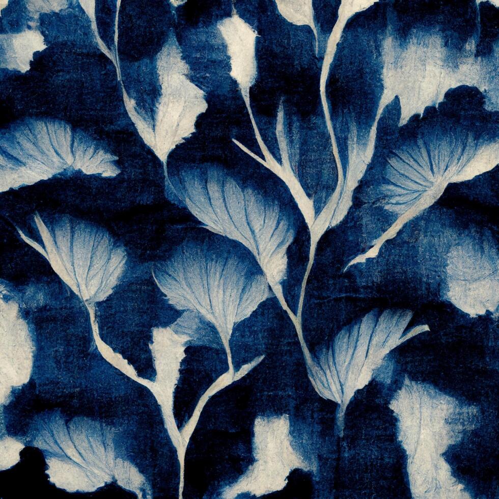 modelo de azul y blanco hojas en un negro antecedentes. generativo ai. foto