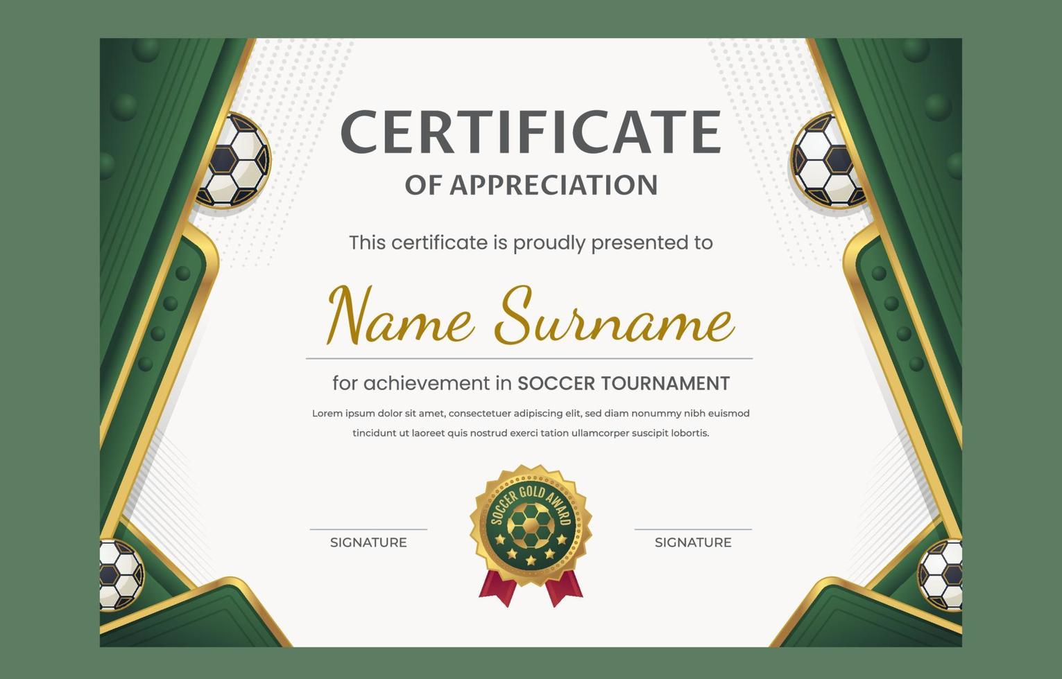 Professional Soccer Green Certificate Concept vector