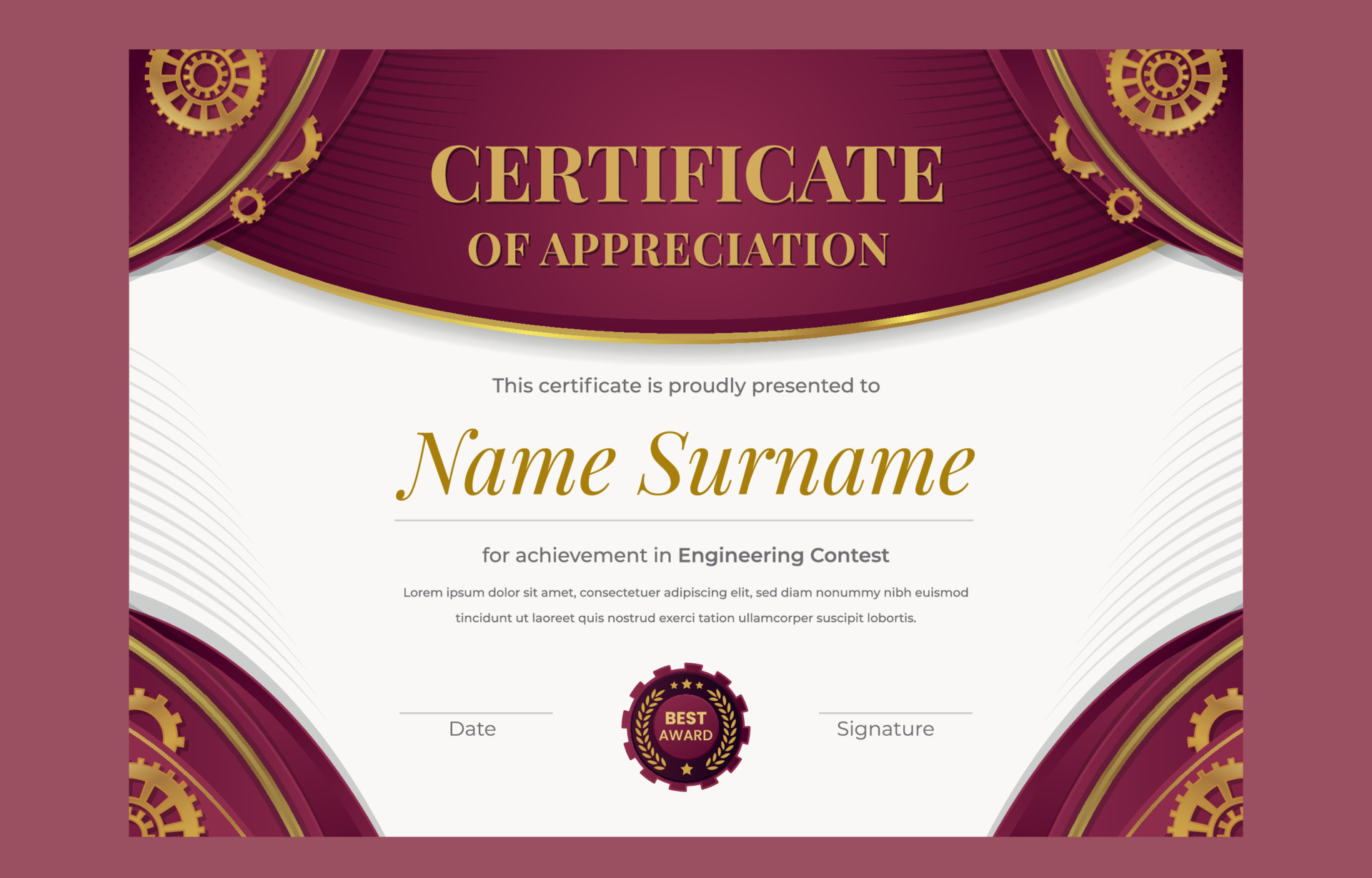 Modern Professional Engineering Certificate Concept 23045466 Vector Art