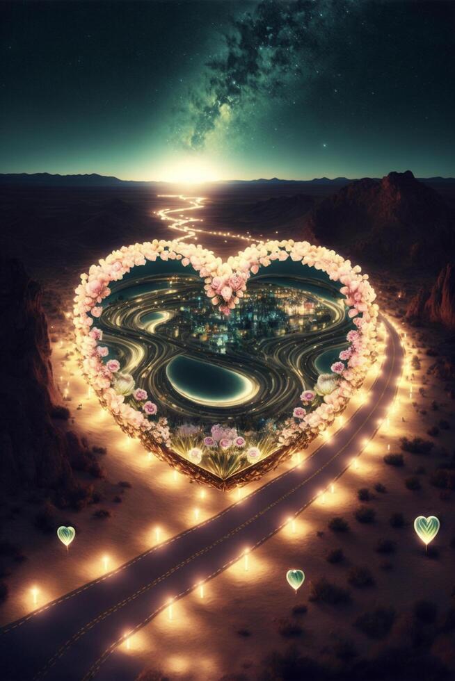 heart shaped arrangement in the middle of a desert. . photo