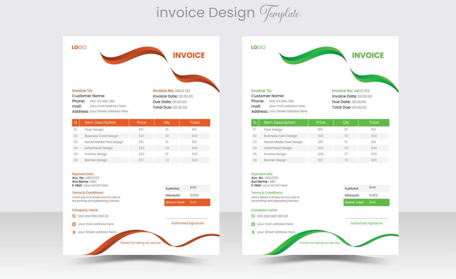 Minimal Corporate Business Invoice design for the corporate office. Invoicing quotes, money bills or price invoices, and payment agreement design templates Creative invoice Template vector