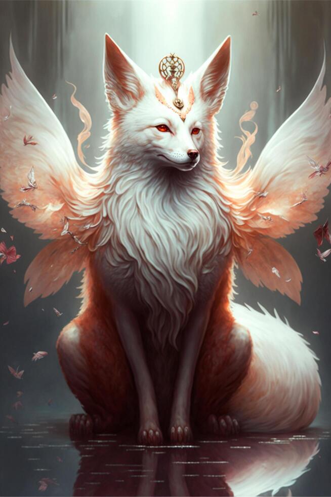 digital painting of a fox with wings. . photo