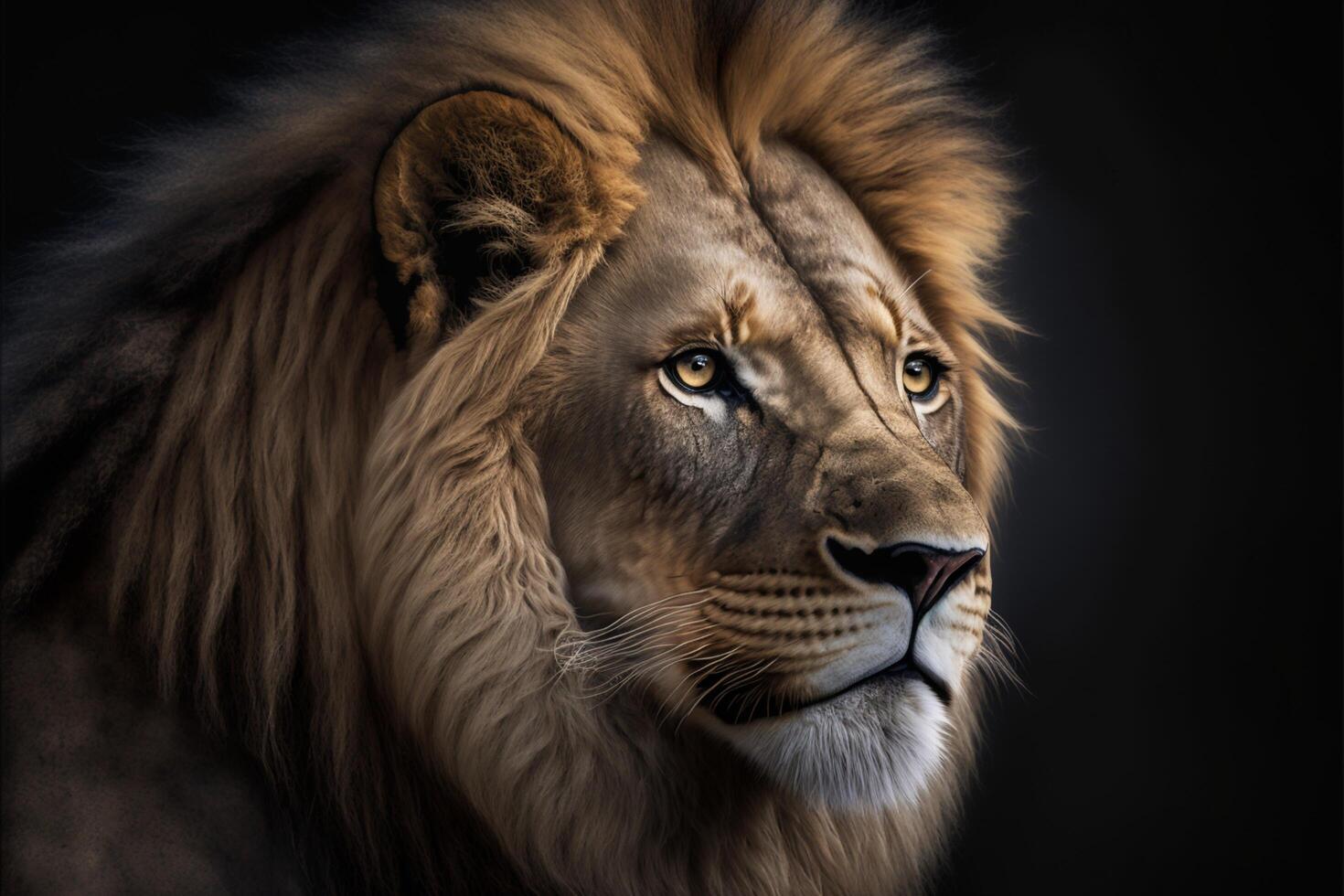 close up of a lions face on a black background. generative ai. 23045705 ...
