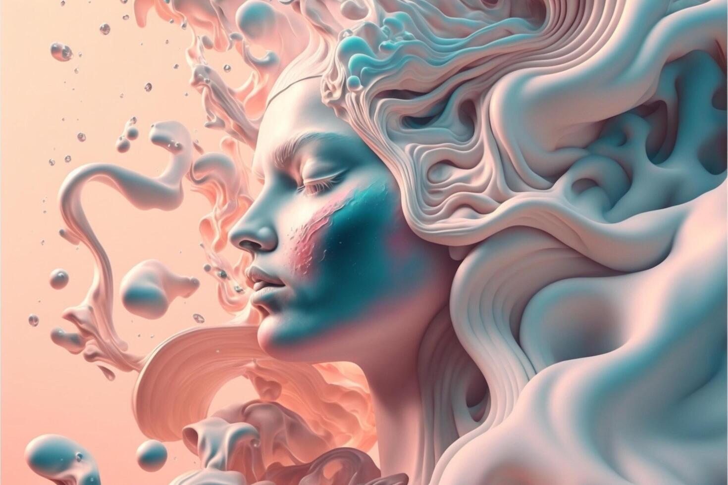 digital painting of a womans face surrounded by bubbles. . photo